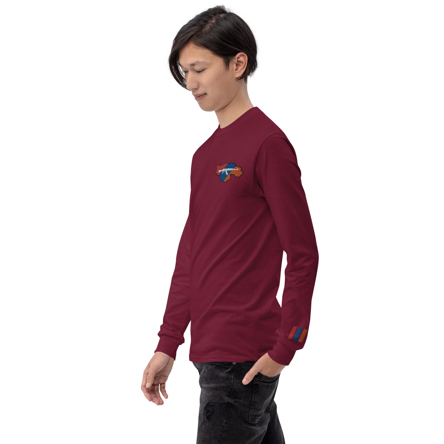 Men's Long Sleeve "Greater Armenia AK-47 & Tricolor" Embroidered Shirt Pomegranate Mint