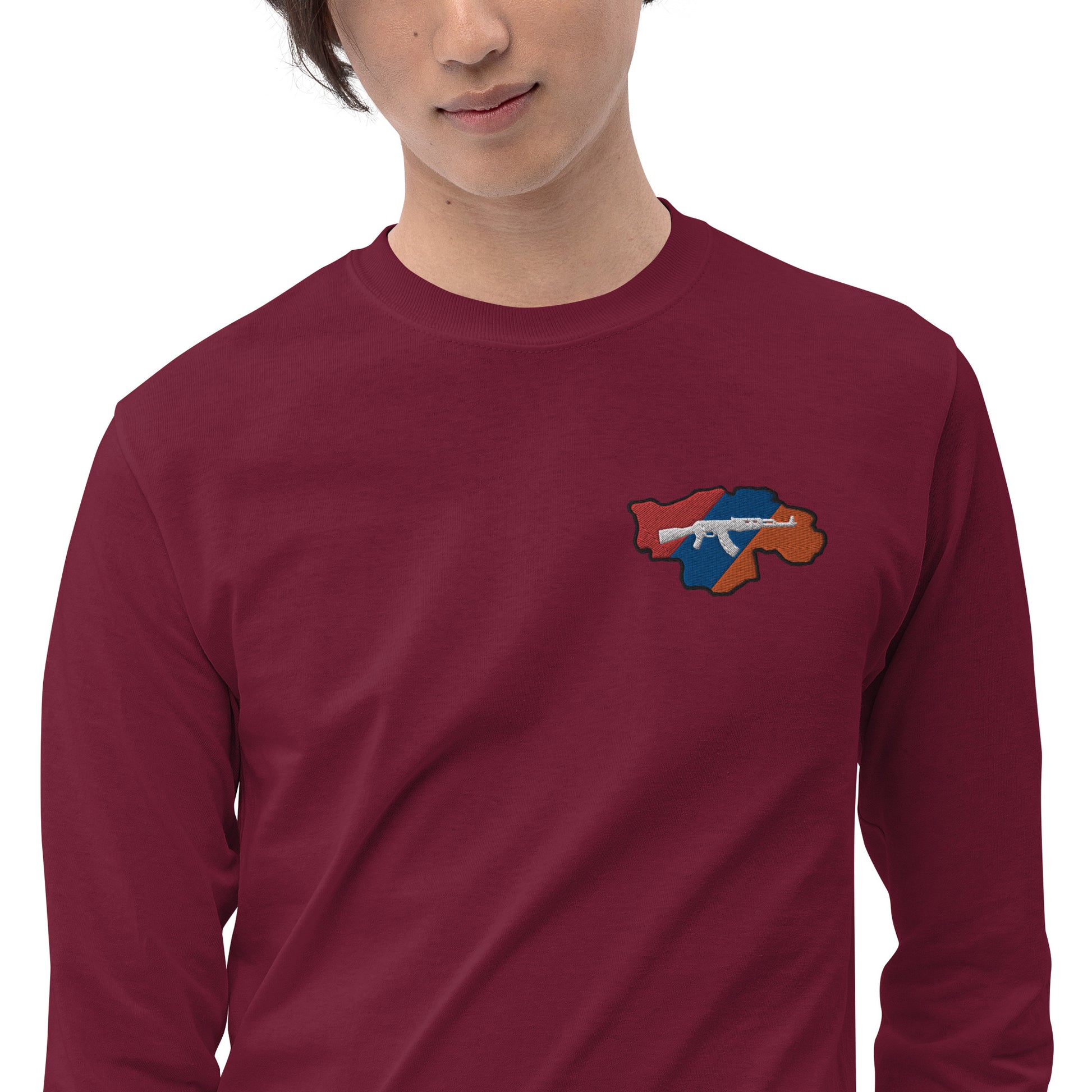 Men's Long Sleeve "Greater Armenia AK-47 & Tricolor" Embroidered Shirt Pomegranate Mint