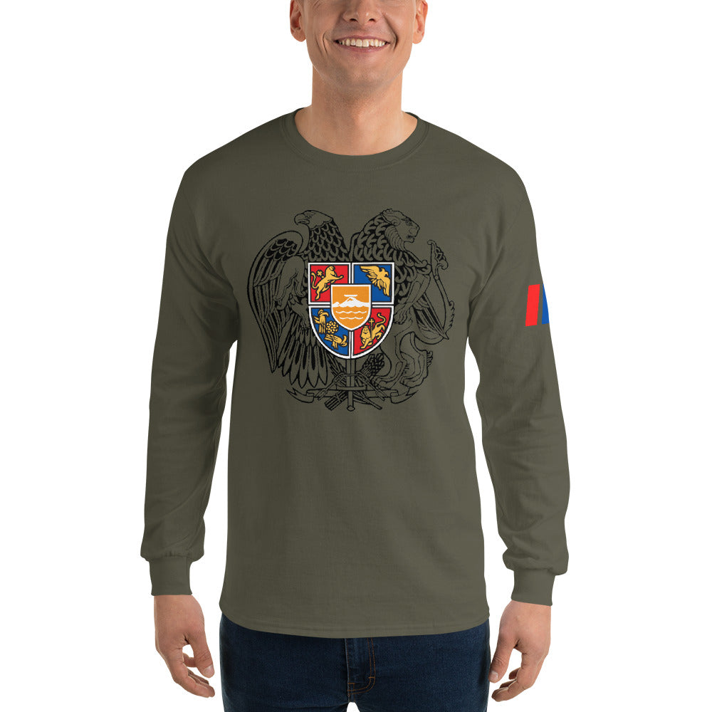 Men's Long Sleeve "Armenian Coat of Arms & Tricolor" Graphic Shirt Pomegranate Mint