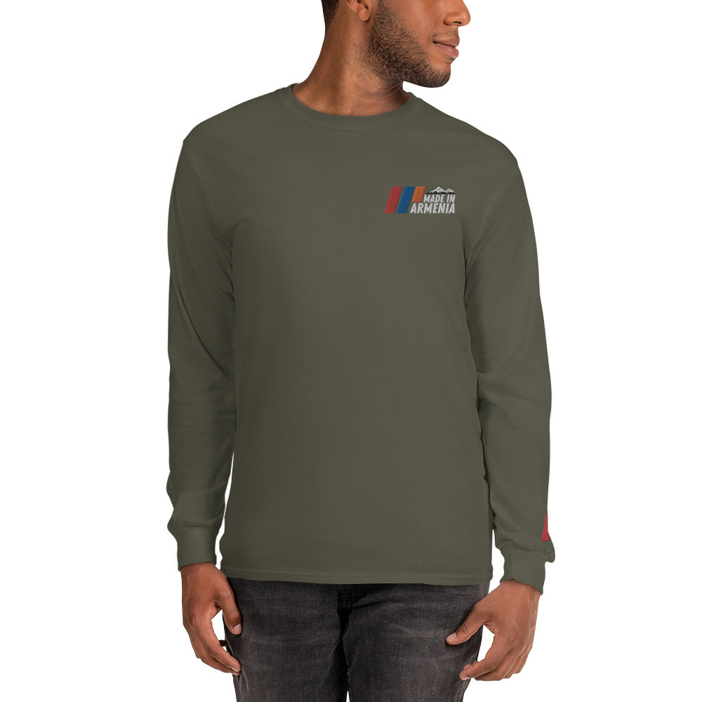 Men's Long Sleeve "Made in Armenia & Mount Ararat" Embroidered Shirt Pomegranate Mint