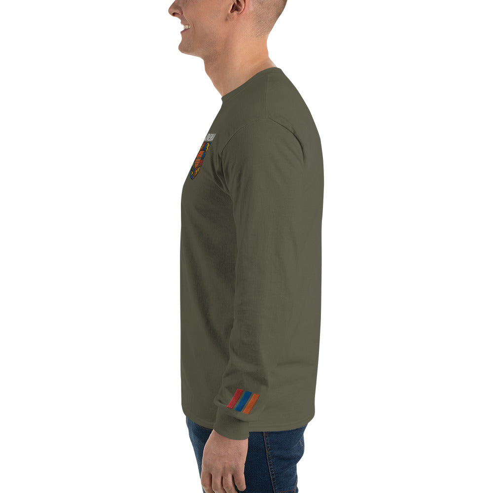 Men's Embroidered "Shield of Armenia & Tricolor Flag" Long Sleeve Shirt Pomegranate Mint