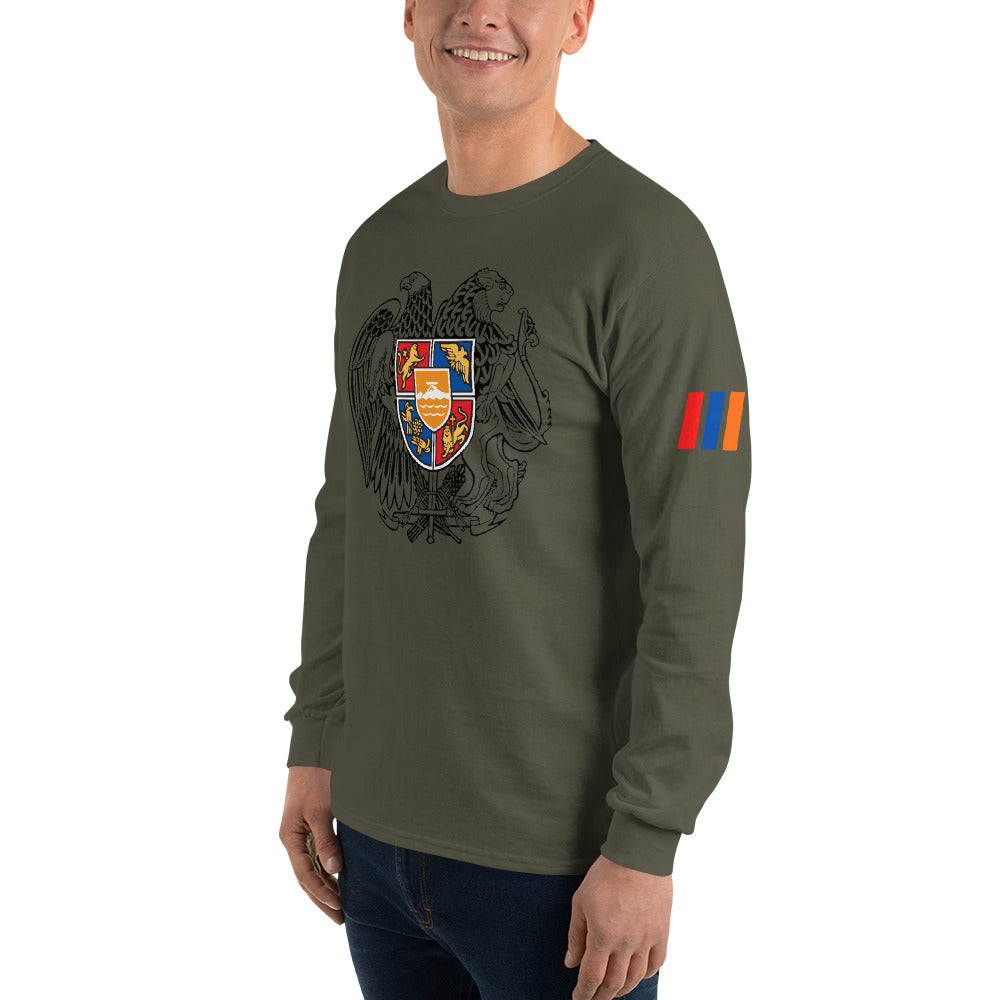 Men's Long Sleeve "Armenian Coat of Arms & Tricolor" Graphic Shirt Pomegranate Mint