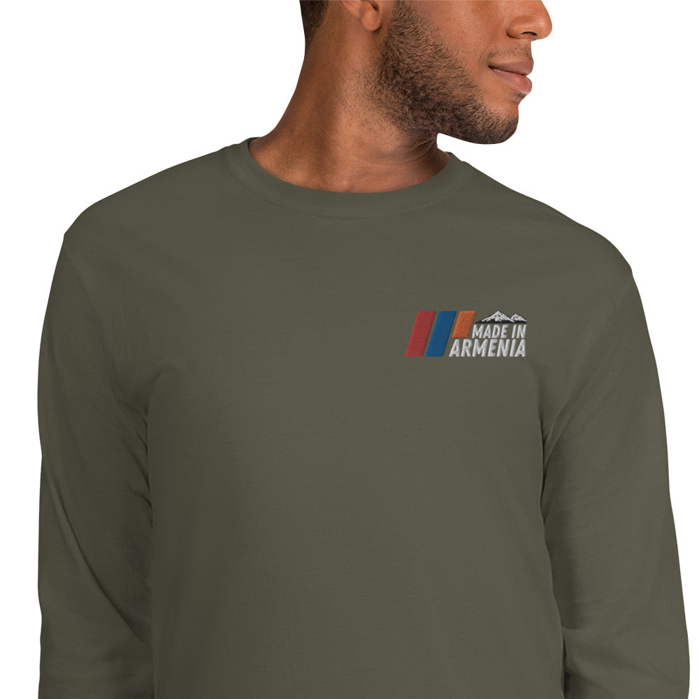 Men's Long Sleeve "Made in Armenia & Mount Ararat" Embroidered Shirt Pomegranate Mint