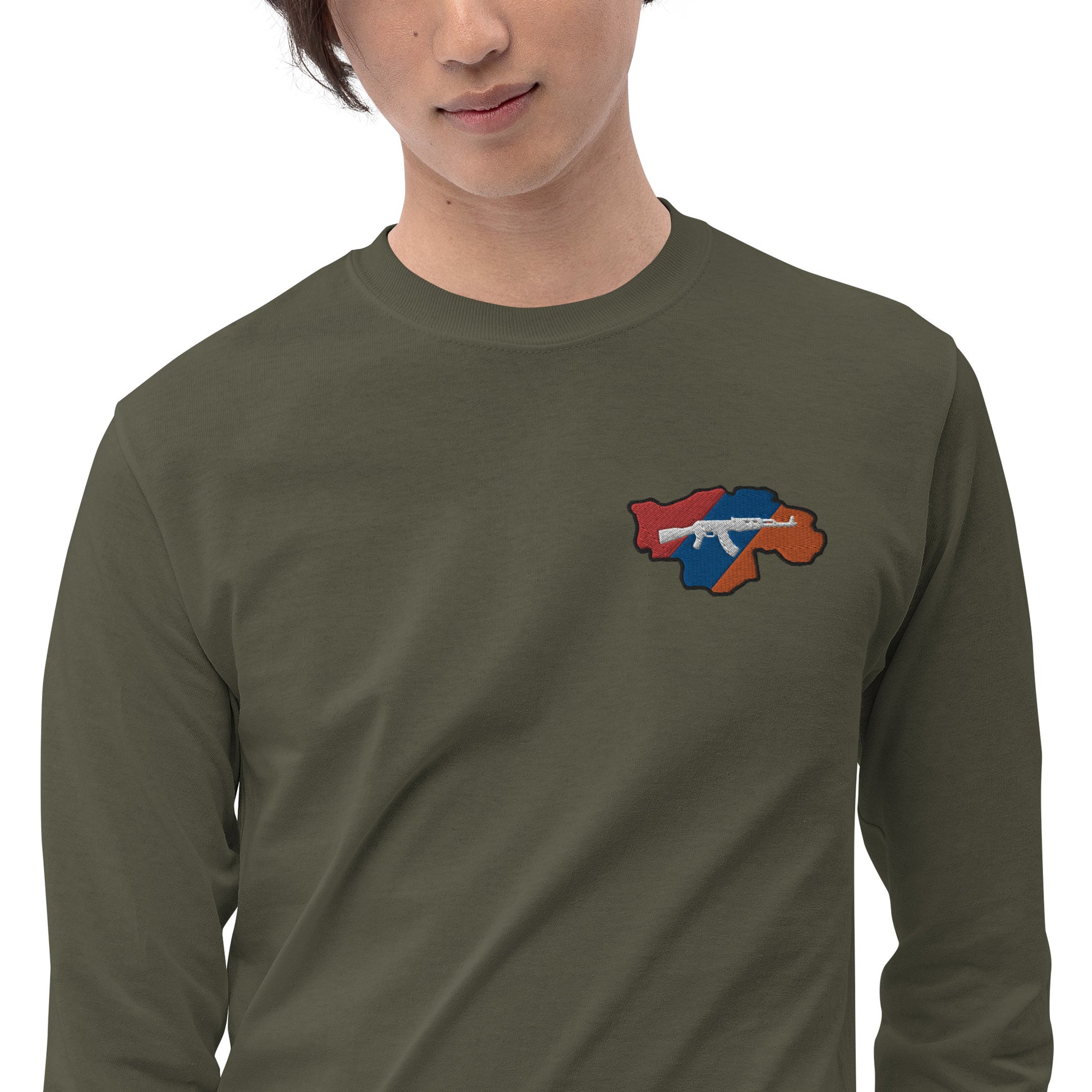 Men's Long Sleeve "Greater Armenia AK-47 & Tricolor" Embroidered Shirt Pomegranate Mint