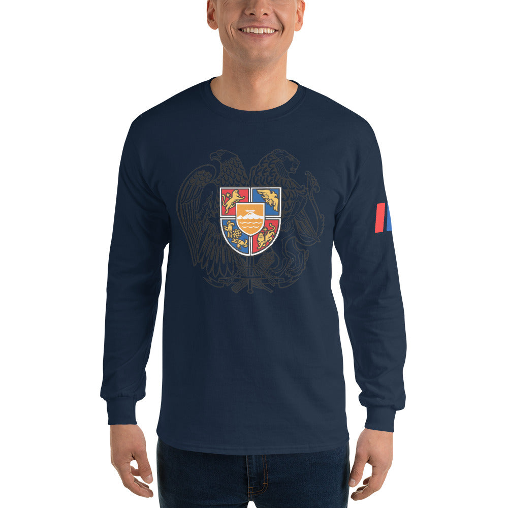Men's Long Sleeve "Armenian Coat of Arms & Tricolor" Graphic Shirt Pomegranate Mint