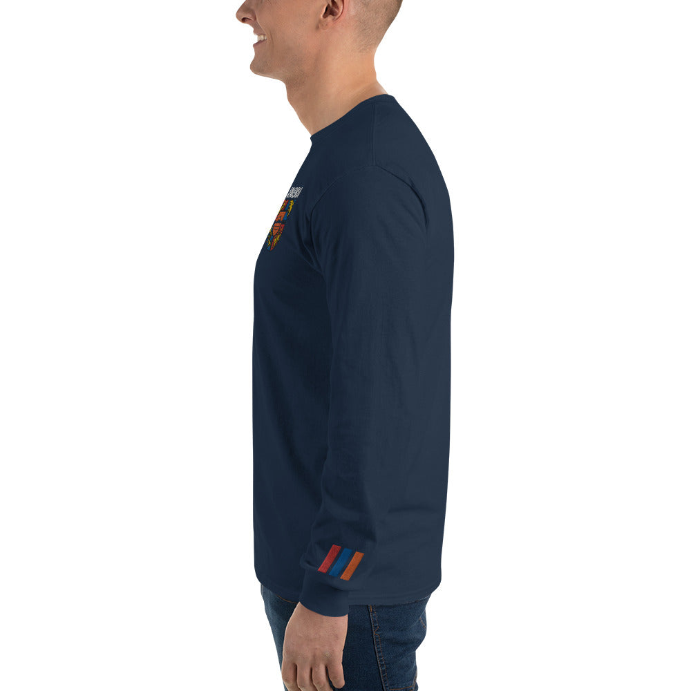 Men's Embroidered "Shield of Armenia & Tricolor Flag" Long Sleeve Shirt Pomegranate Mint