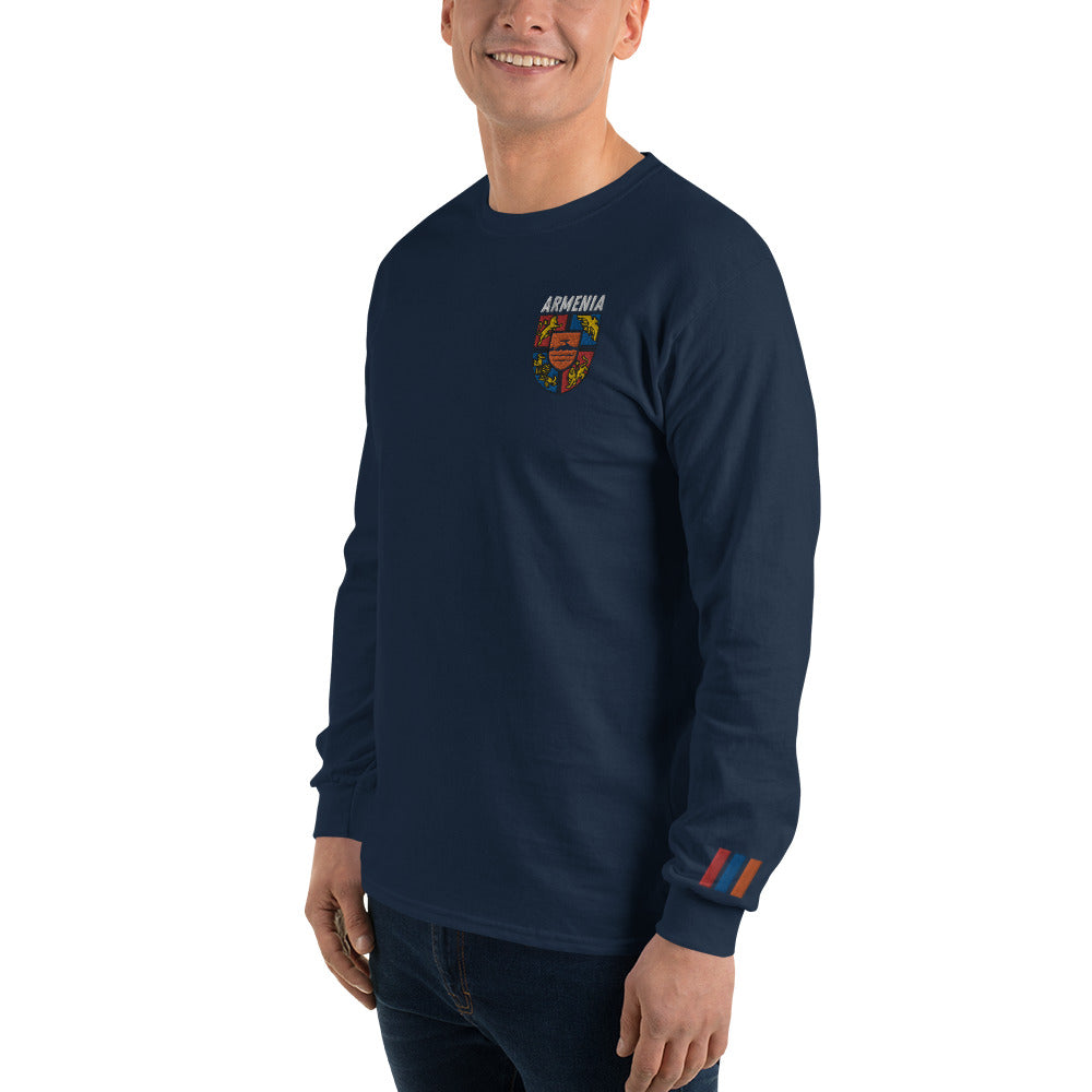 Men's Embroidered "Shield of Armenia & Tricolor Flag" Long Sleeve Shirt Pomegranate Mint