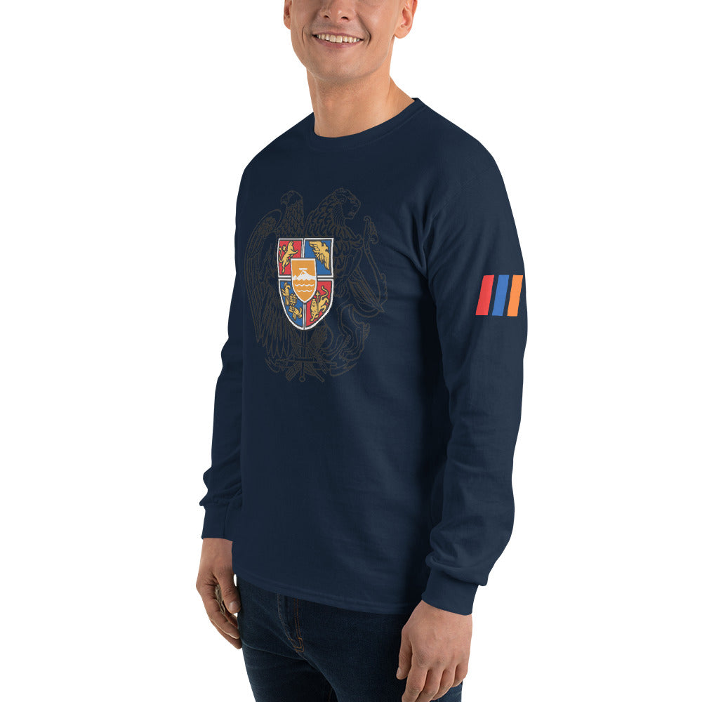 Men's Long Sleeve "Armenian Coat of Arms & Tricolor" Graphic Shirt Pomegranate Mint