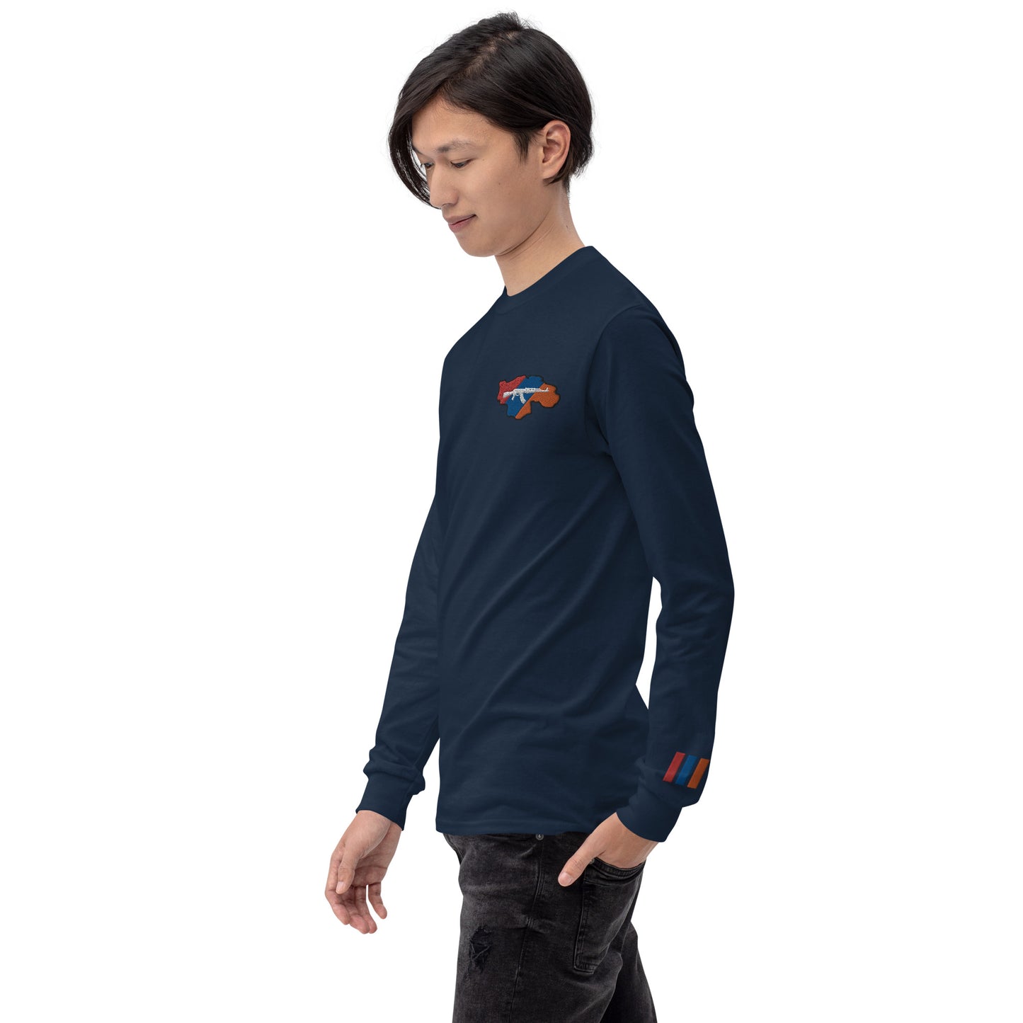 Men's Long Sleeve "Greater Armenia AK-47 & Tricolor" Embroidered Shirt Pomegranate Mint