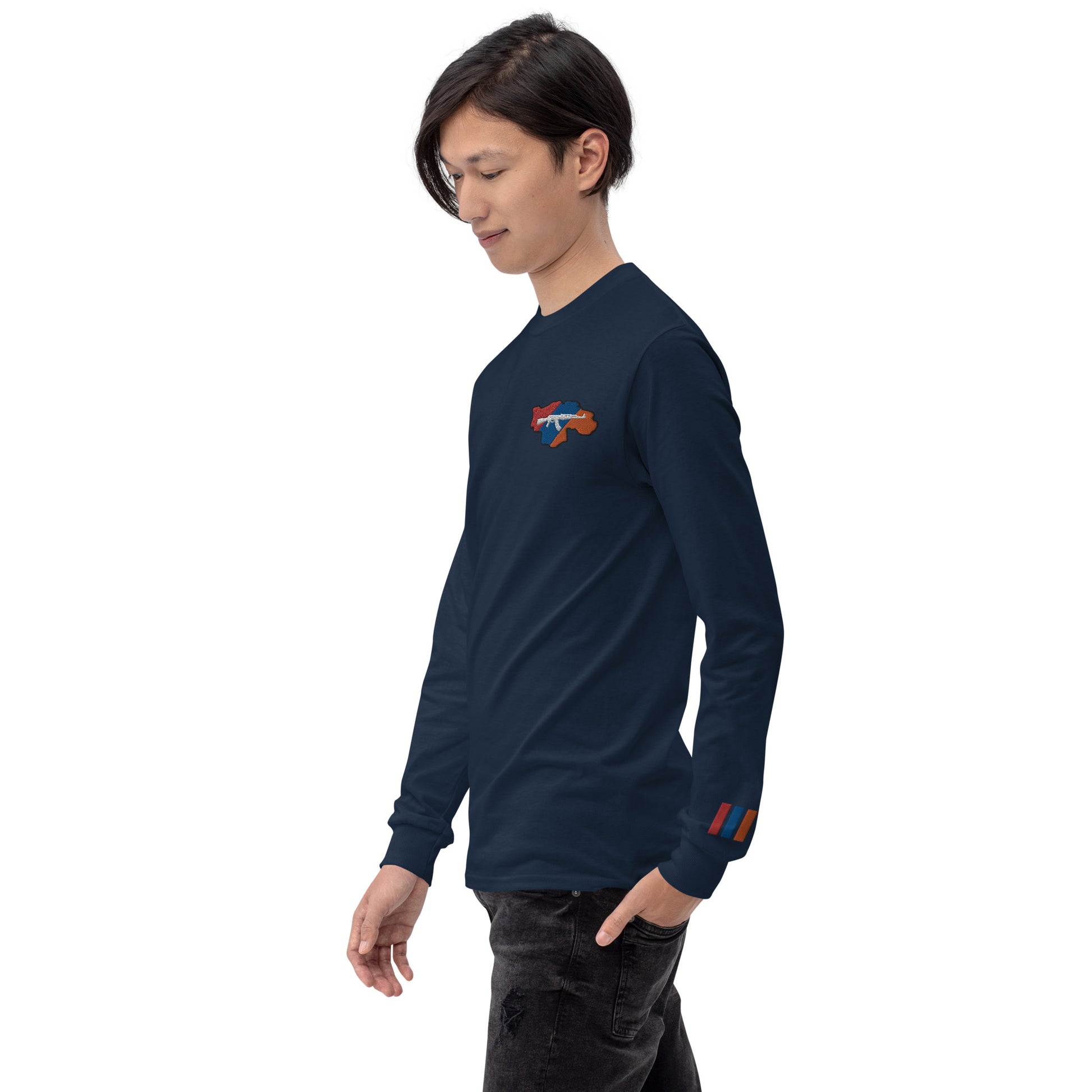 Men's Long Sleeve "Greater Armenia AK-47 & Tricolor" Embroidered Shirt Pomegranate Mint