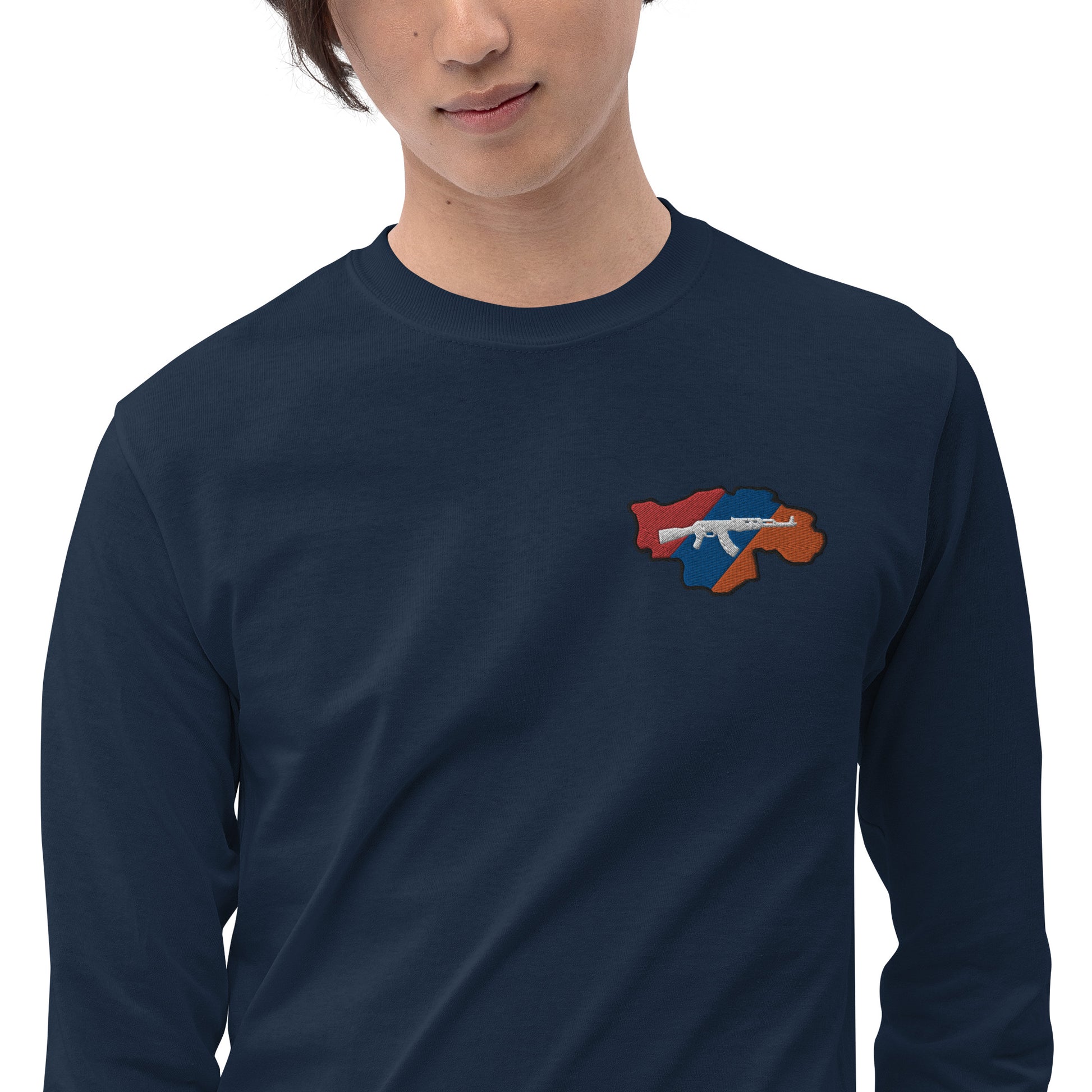 Men's Long Sleeve "Greater Armenia AK-47 & Tricolor" Embroidered Shirt Pomegranate Mint