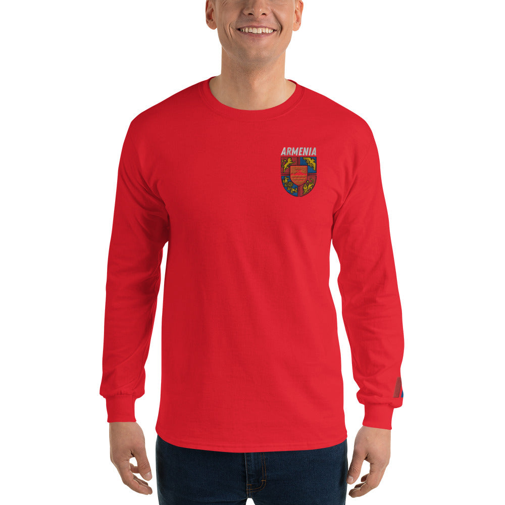 Men's Embroidered "Shield of Armenia & Tricolor Flag" Long Sleeve Shirt Pomegranate Mint