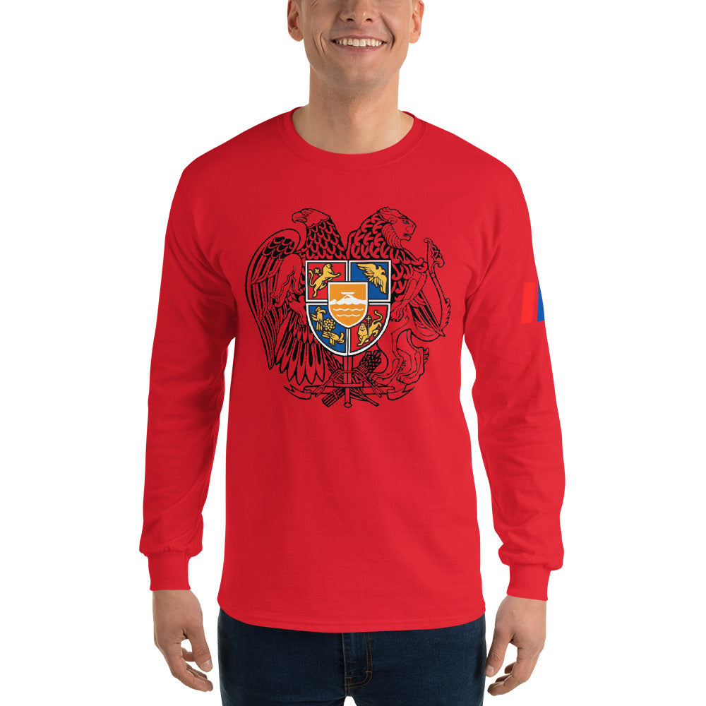 Men's Long Sleeve "Armenian Coat of Arms & Tricolor" Graphic Shirt Pomegranate Mint