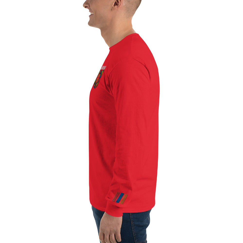 Men's Embroidered "Shield of Armenia & Tricolor Flag" Long Sleeve Shirt Pomegranate Mint