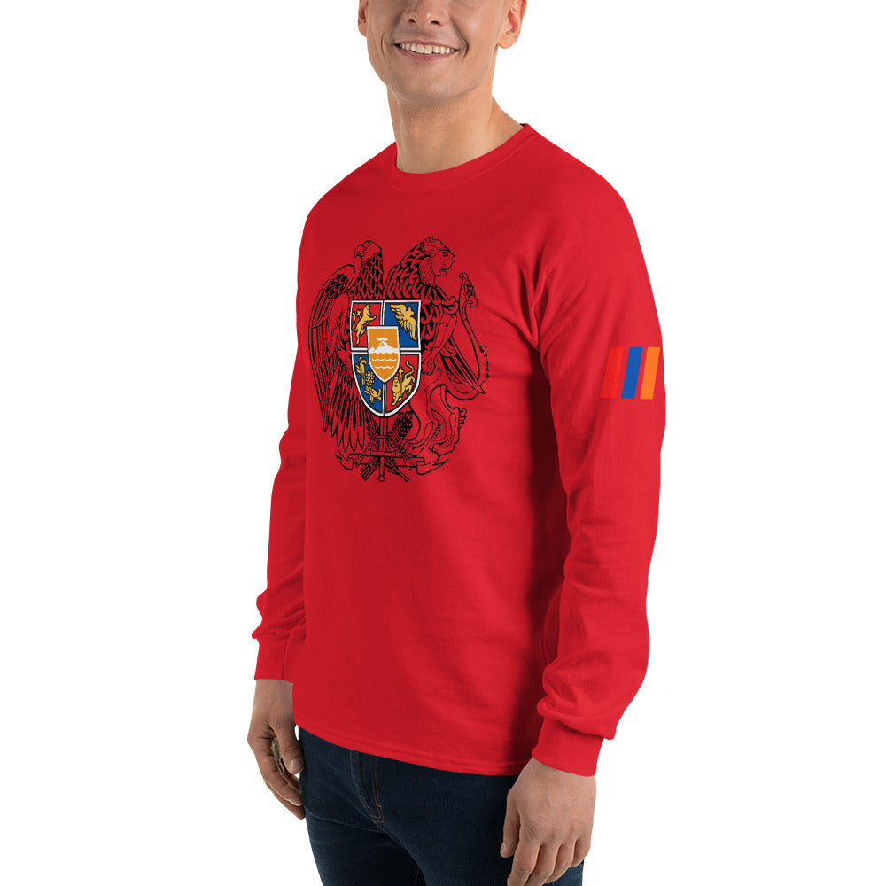 Men's Long Sleeve "Armenian Coat of Arms & Tricolor" Graphic Shirt Pomegranate Mint