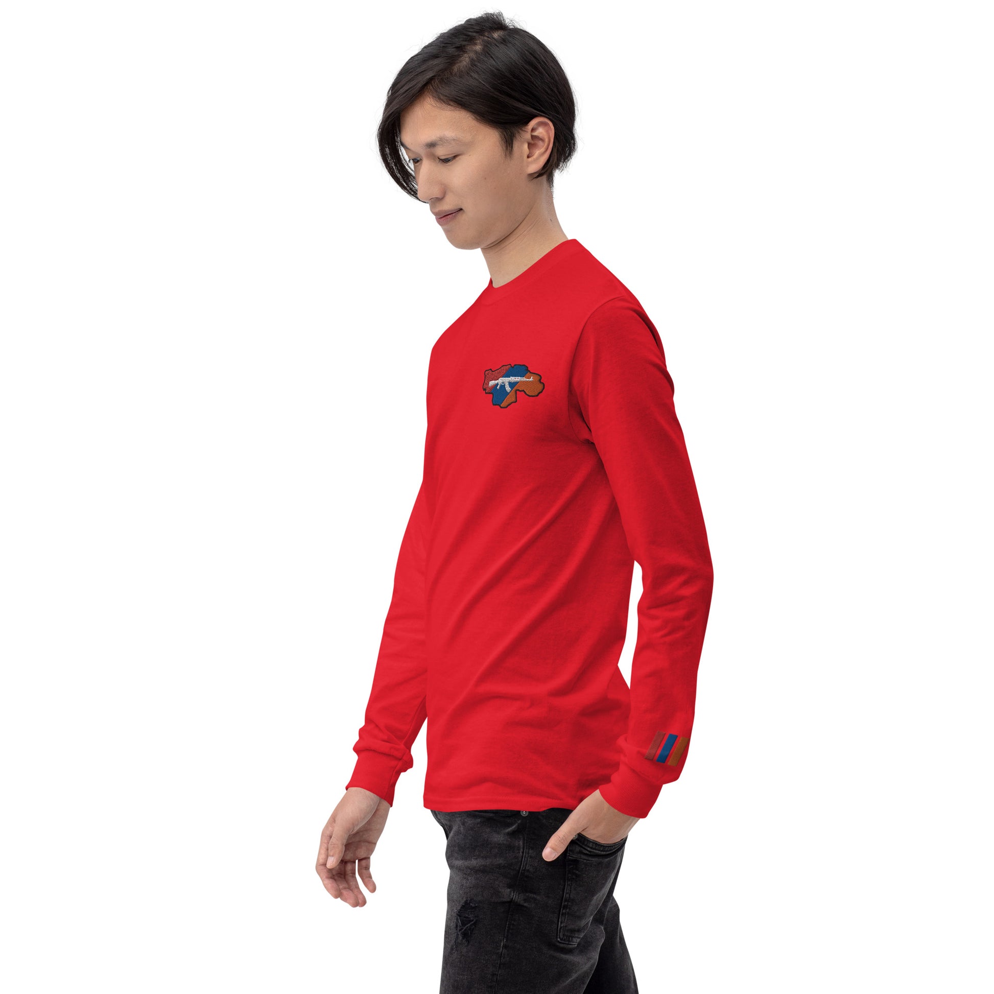 Men's Long Sleeve "Greater Armenia AK-47 & Tricolor" Embroidered Shirt Pomegranate Mint