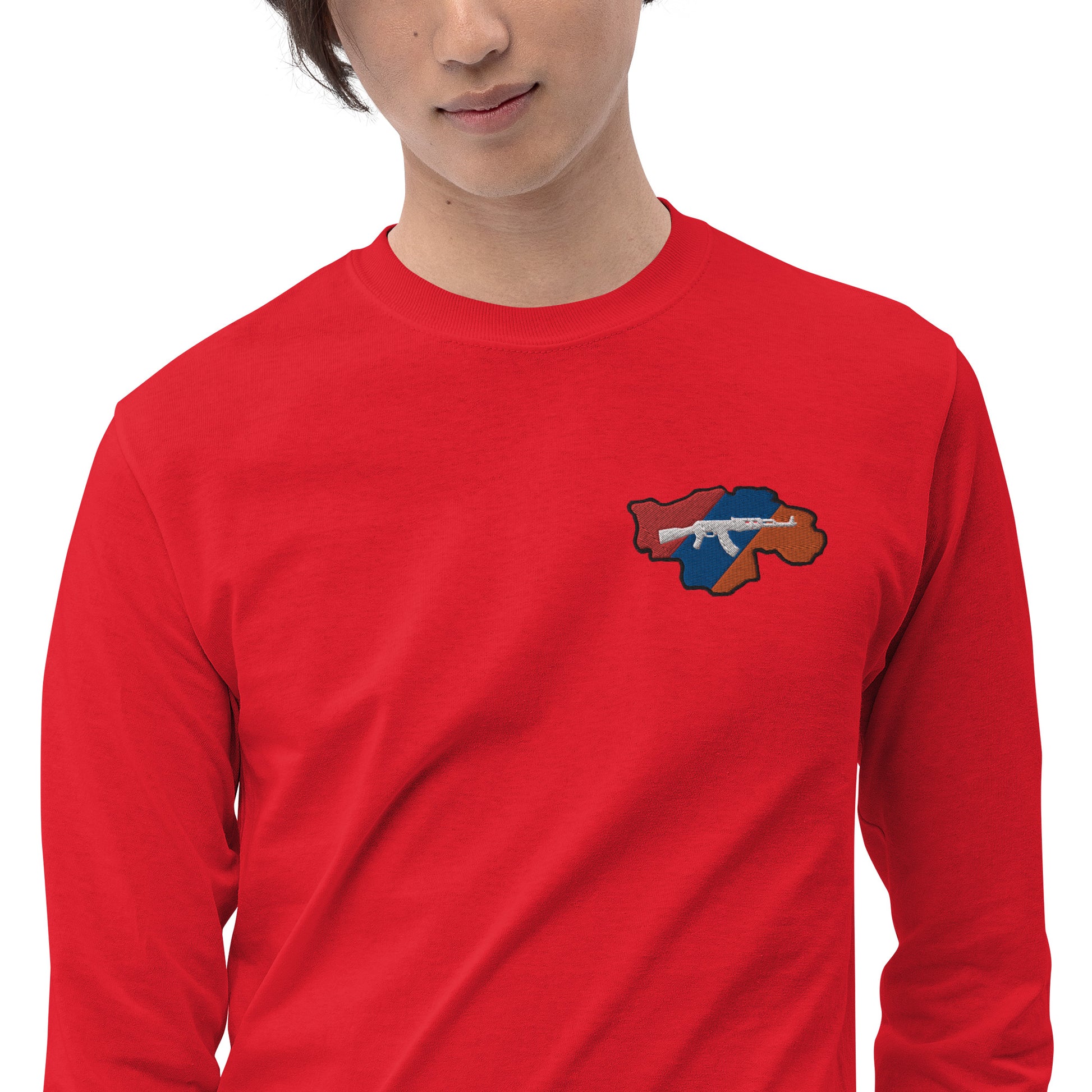 Men's Long Sleeve "Greater Armenia AK-47 & Tricolor" Embroidered Shirt Pomegranate Mint