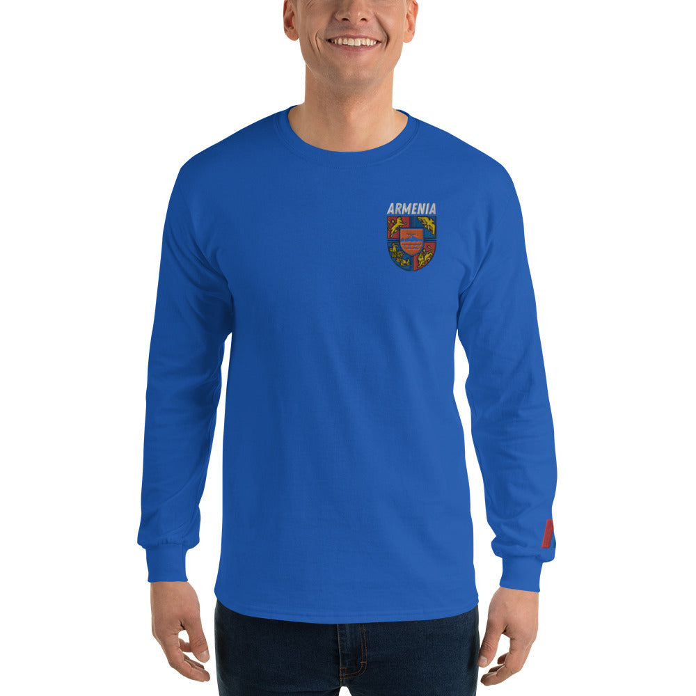 Men's Embroidered "Shield of Armenia & Tricolor Flag" Long Sleeve Shirt Pomegranate Mint