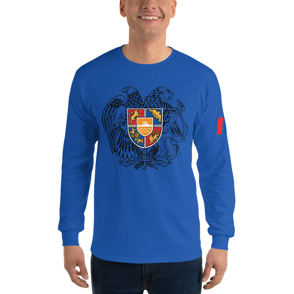 Men's Long Sleeve "Armenian Coat of Arms & Tricolor" Graphic Shirt Pomegranate Mint
