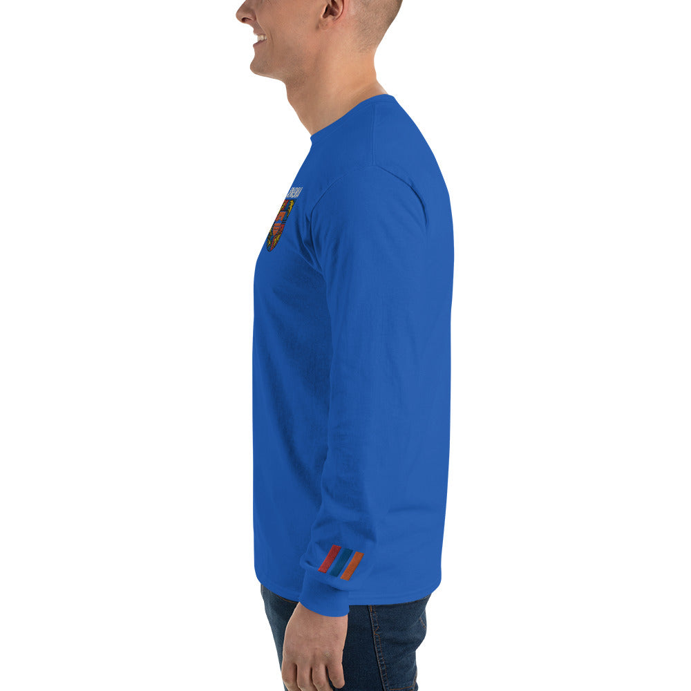 Men's Embroidered "Shield of Armenia & Tricolor Flag" Long Sleeve Shirt Pomegranate Mint