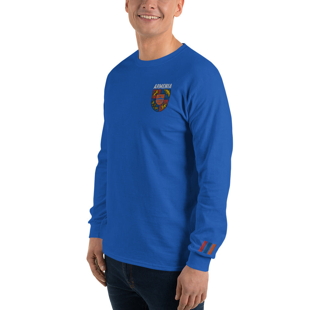 Men's Embroidered "Shield of Armenia & Tricolor Flag" Long Sleeve Shirt Pomegranate Mint