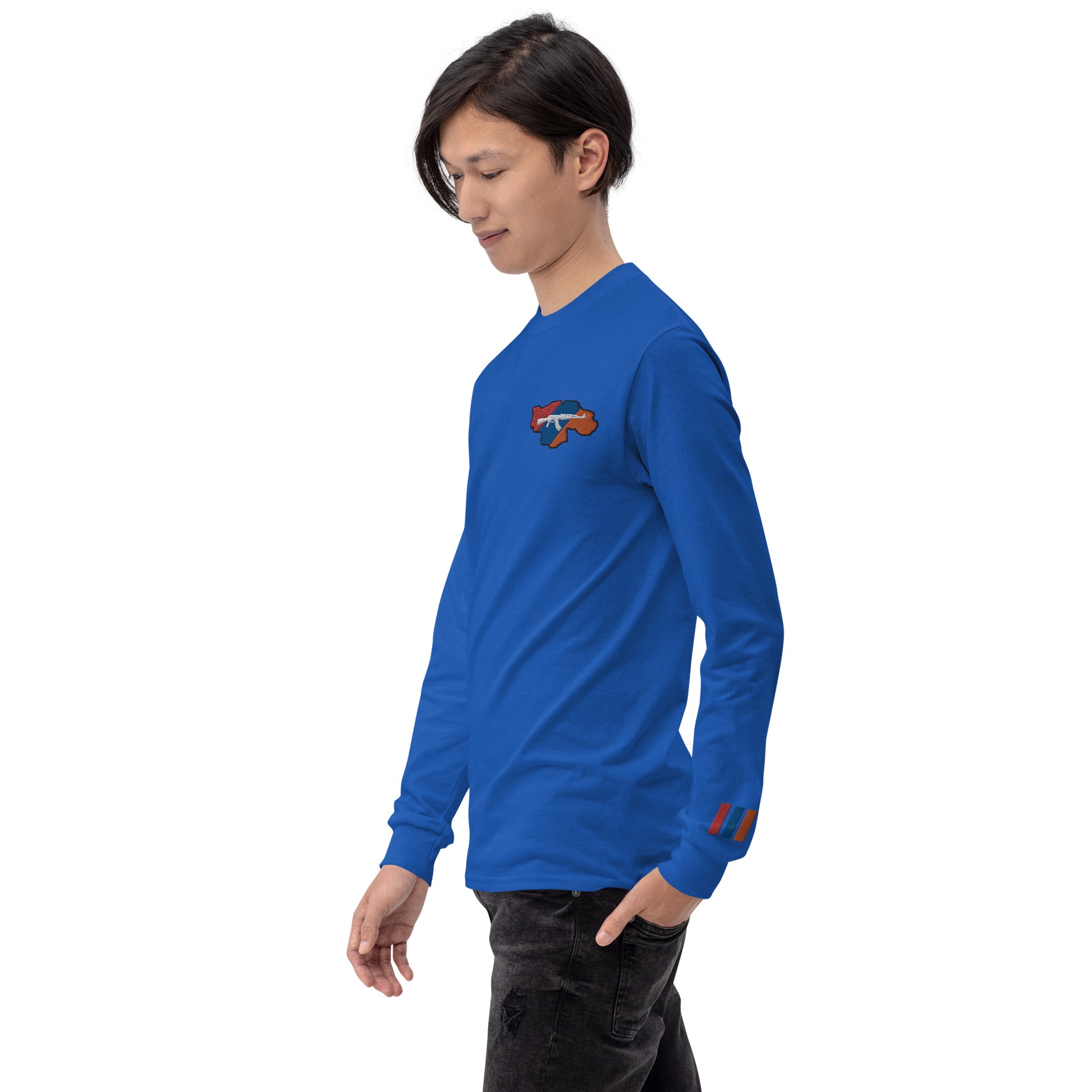 Men's Long Sleeve "Greater Armenia AK-47 & Tricolor" Embroidered Shirt Pomegranate Mint