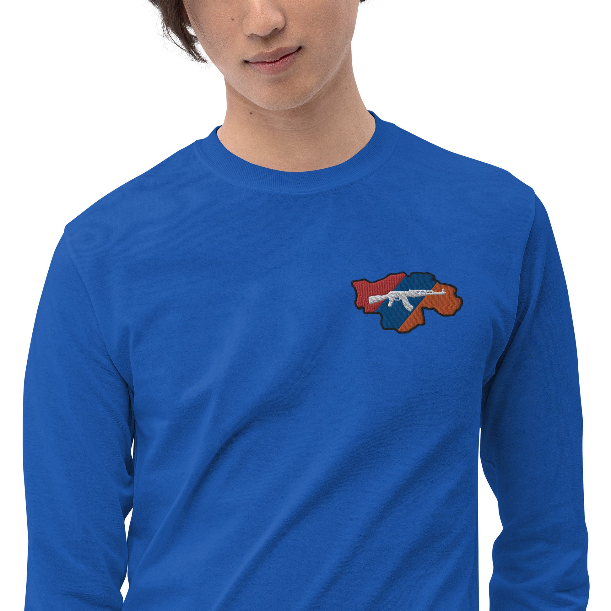 Men's Long Sleeve "Greater Armenia AK-47 & Tricolor" Embroidered Shirt Pomegranate Mint
