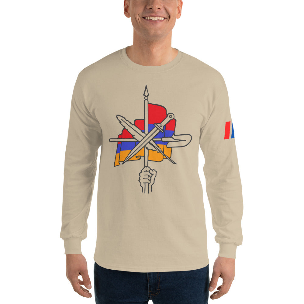 Men's "Dashnaktsutyun" Graphic Graphic Long Sleeve Shirt - Հայ Յեղափոխական Դաշնակցութիւն Pomegranate Mint