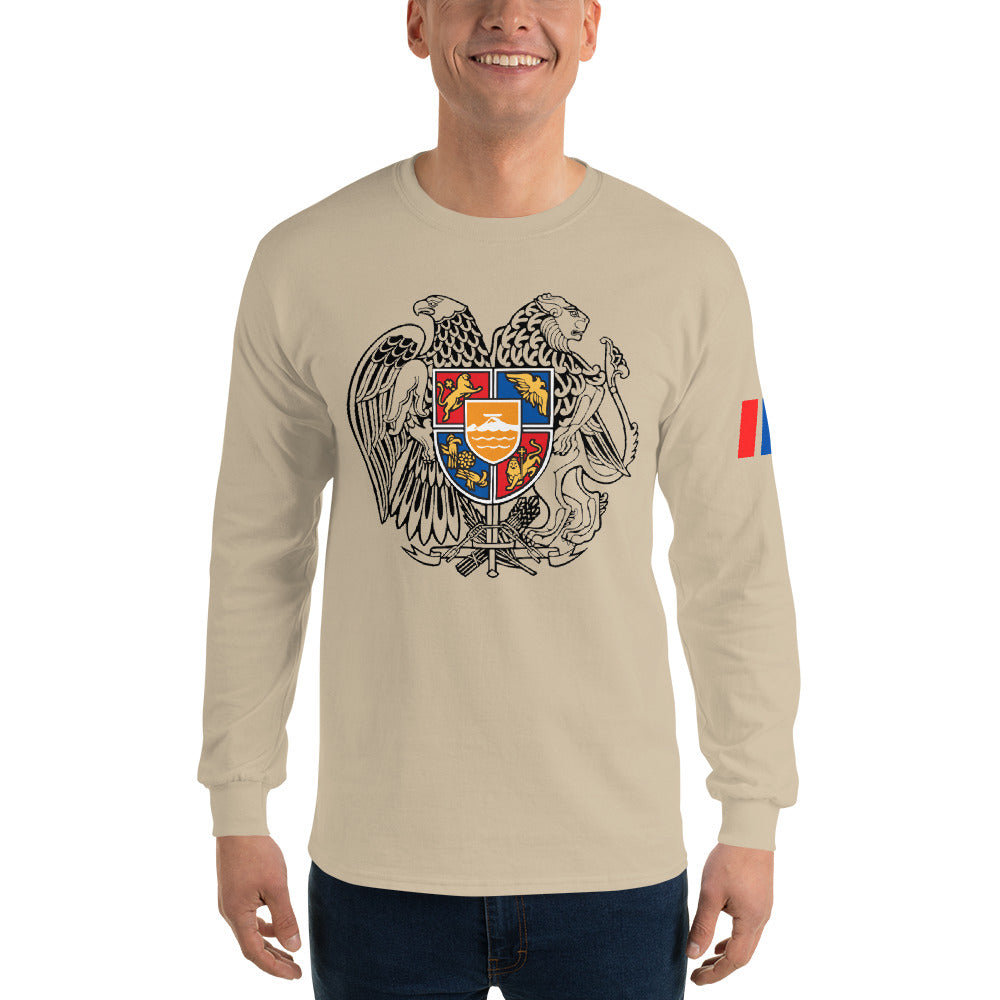 Men's Long Sleeve "Armenian Coat of Arms & Tricolor" Graphic Shirt Pomegranate Mint