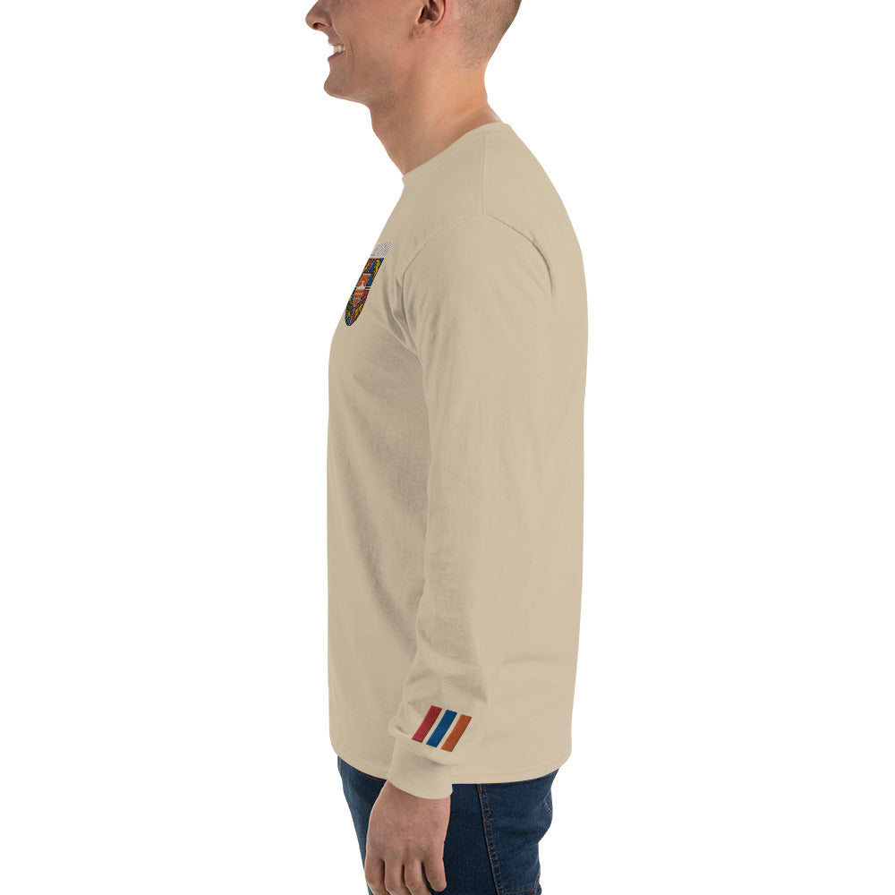 Men's Embroidered "Shield of Armenia & Tricolor Flag" Long Sleeve Shirt Pomegranate Mint