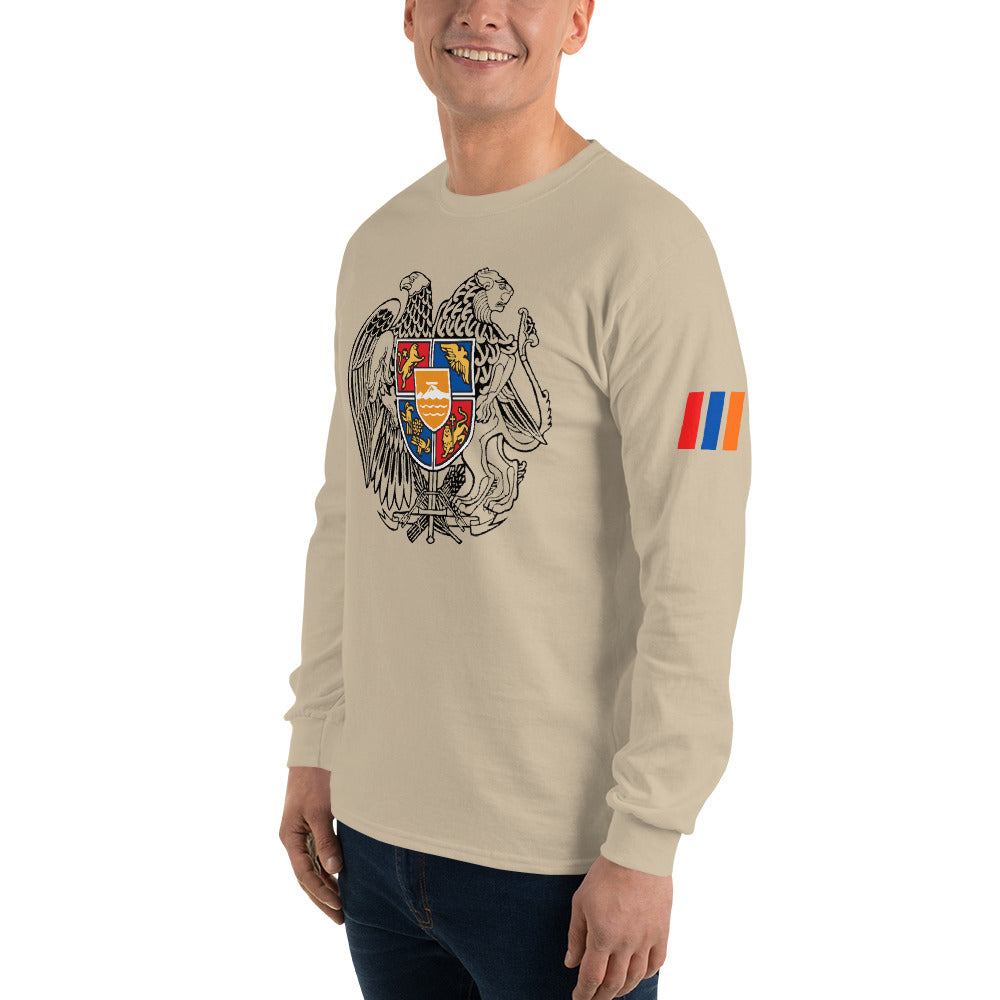 Men's Long Sleeve "Armenian Coat of Arms & Tricolor" Graphic Shirt Pomegranate Mint