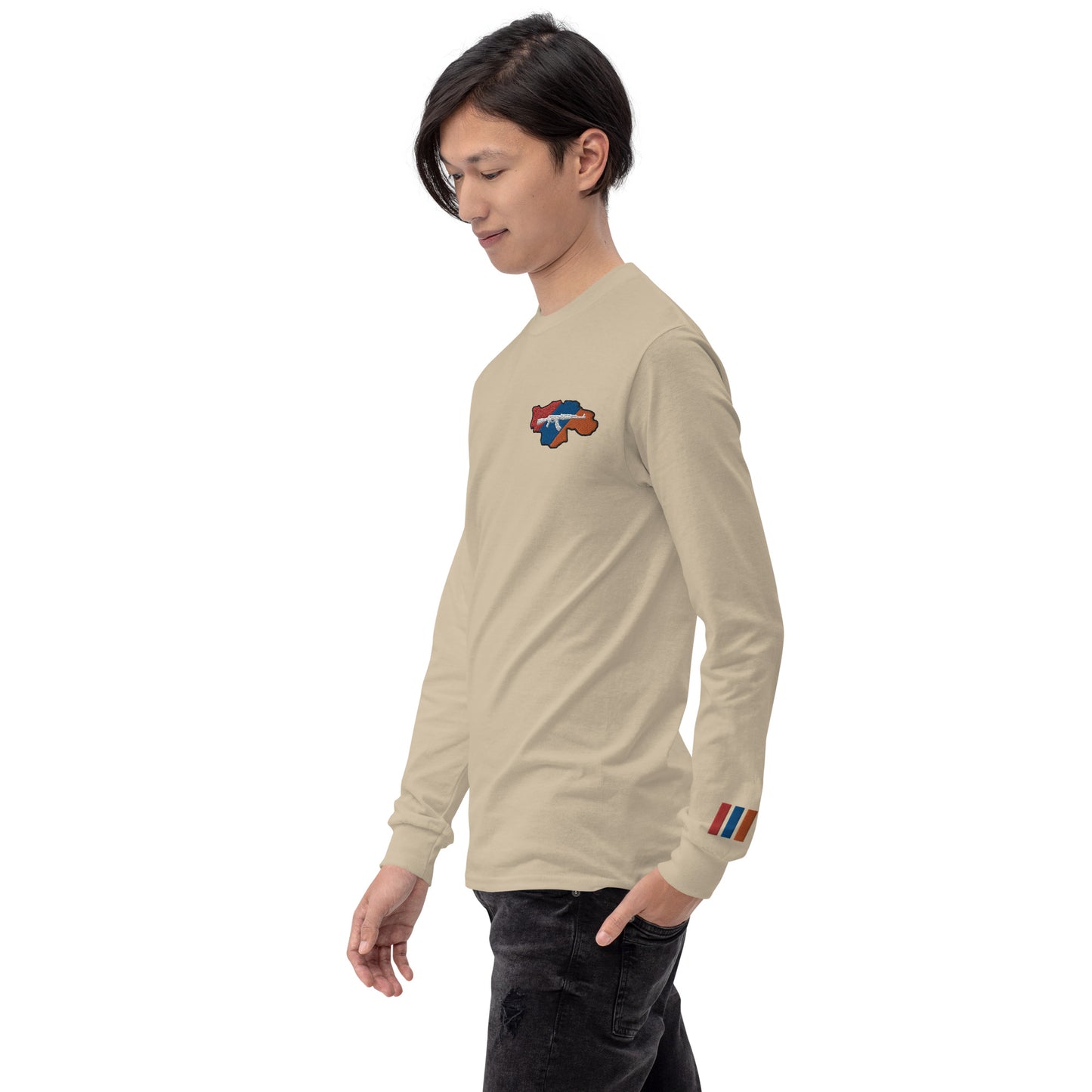 Men's Long Sleeve "Greater Armenia AK-47 & Tricolor" Embroidered Shirt Pomegranate Mint