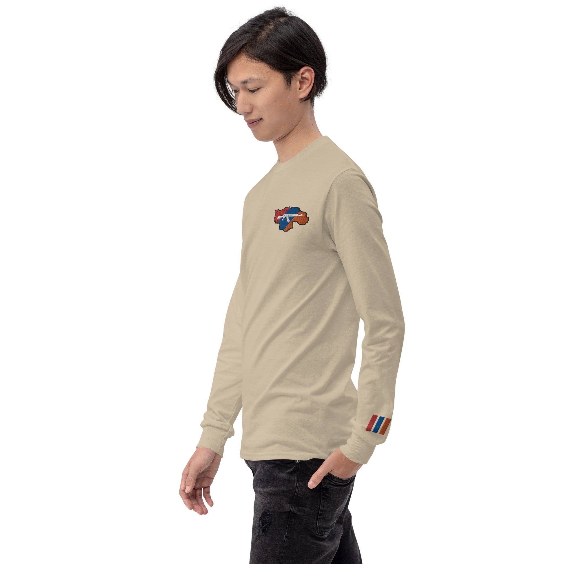 Men's Long Sleeve "Greater Armenia AK-47 & Tricolor" Embroidered Shirt Pomegranate Mint