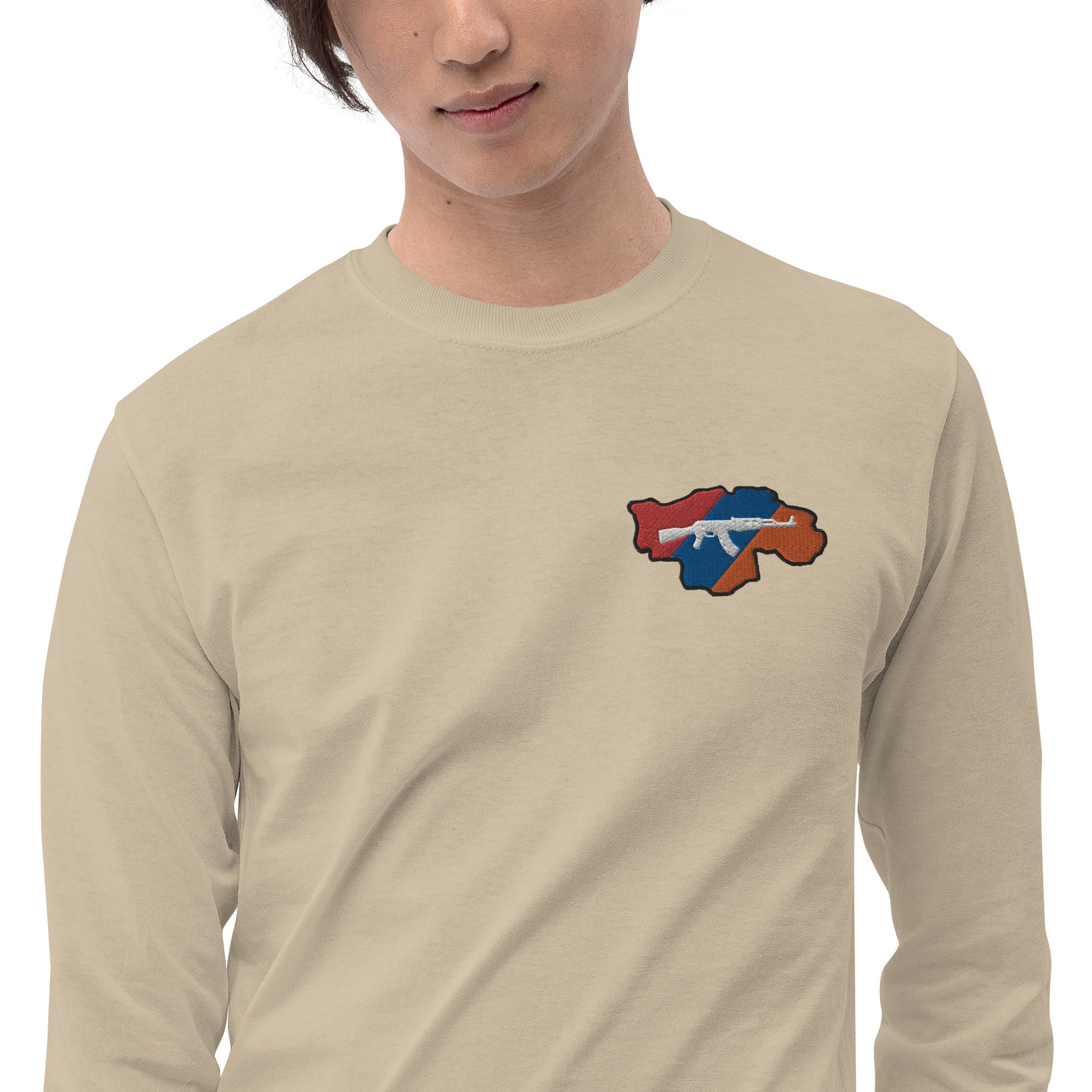 Men's Long Sleeve "Greater Armenia AK-47 & Tricolor" Embroidered Shirt Pomegranate Mint