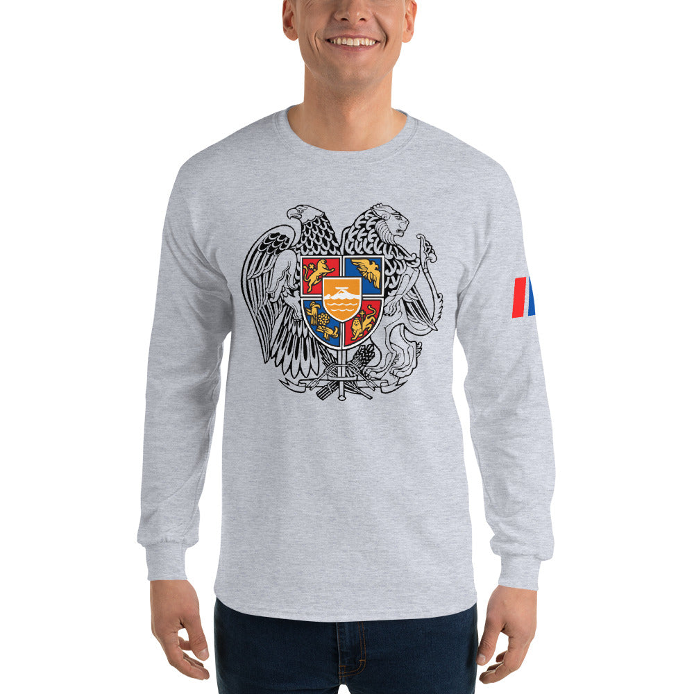 Men's Long Sleeve "Armenian Coat of Arms & Tricolor" Graphic Shirt Pomegranate Mint