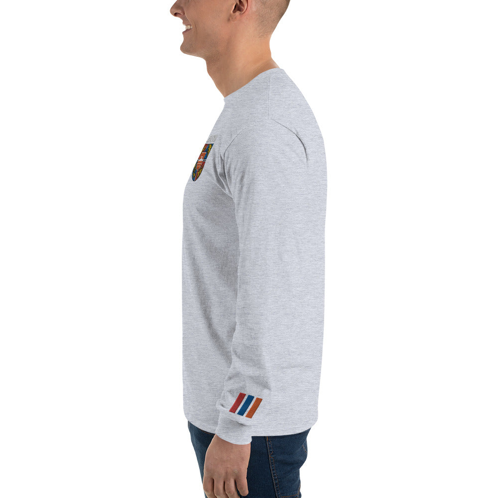 Men's Embroidered "Shield of Armenia & Tricolor Flag" Long Sleeve Shirt Pomegranate Mint