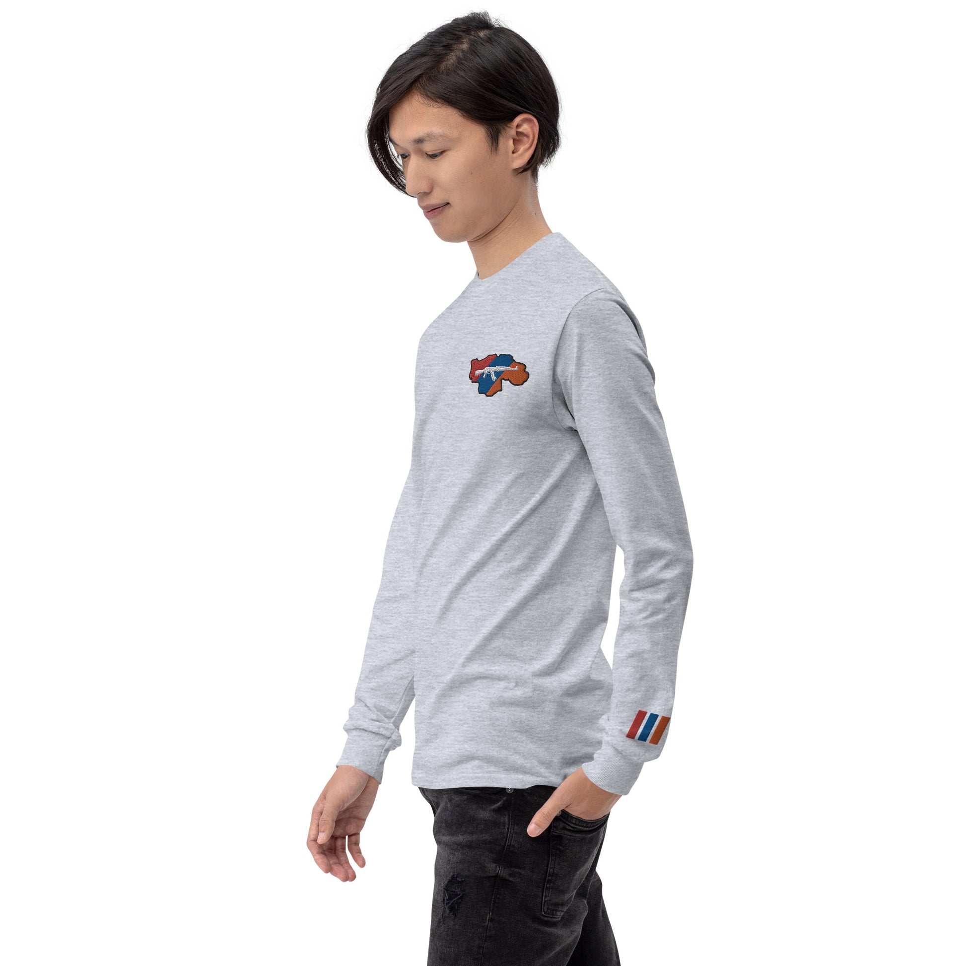 Men's Long Sleeve "Greater Armenia AK-47 & Tricolor" Embroidered Shirt Pomegranate Mint
