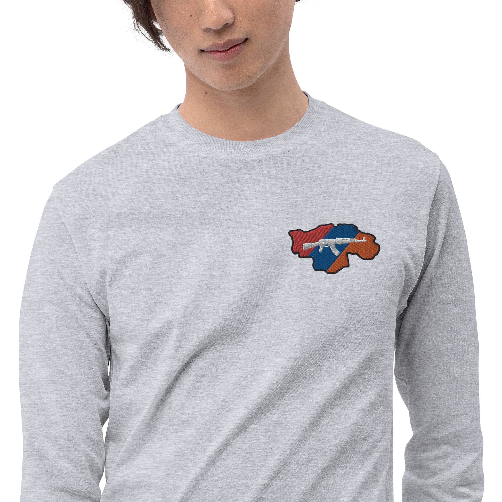 Men's Long Sleeve "Greater Armenia AK-47 & Tricolor" Embroidered Shirt Pomegranate Mint