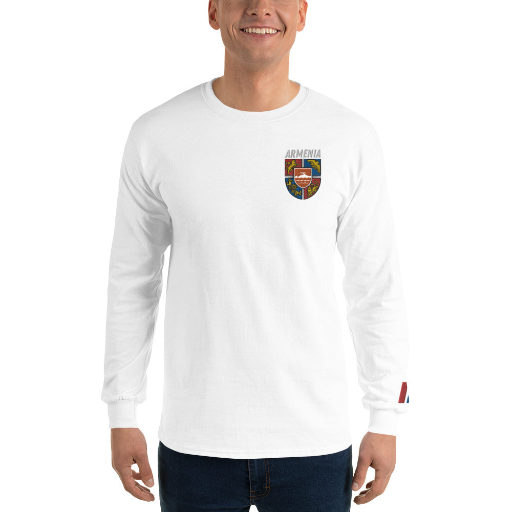 Men's Embroidered "Shield of Armenia & Tricolor Flag" Long Sleeve Shirt Pomegranate Mint