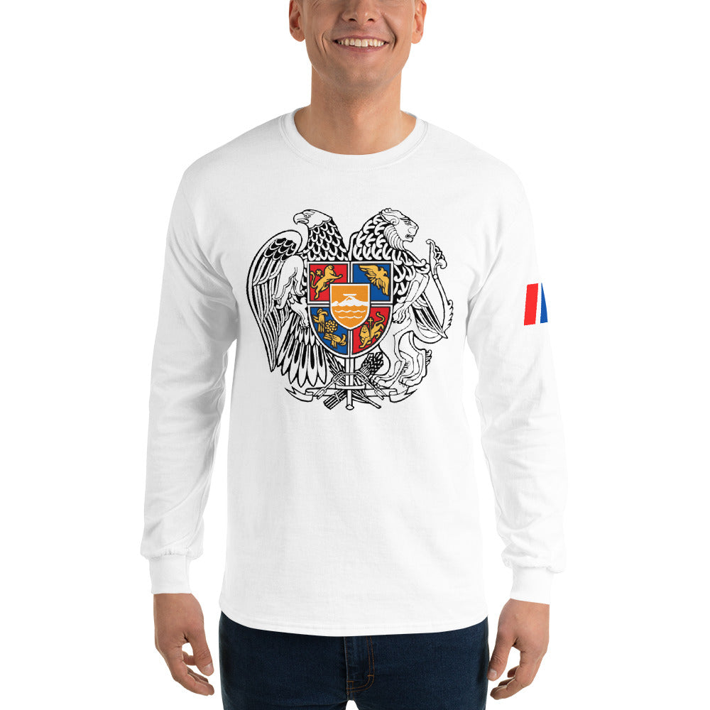 Men's Long Sleeve "Armenian Coat of Arms & Tricolor" Graphic Shirt Pomegranate Mint