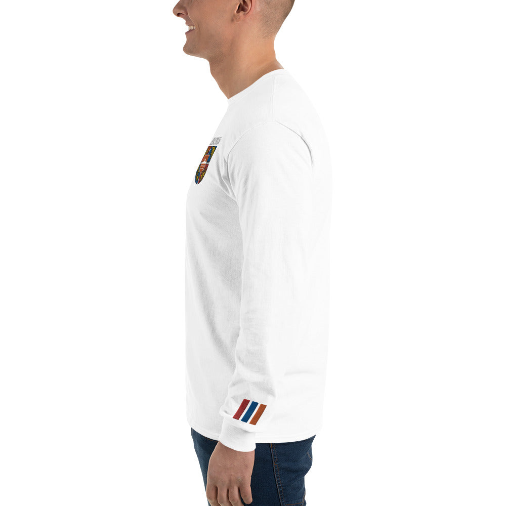 Men's Embroidered "Shield of Armenia & Tricolor Flag" Long Sleeve Shirt Pomegranate Mint