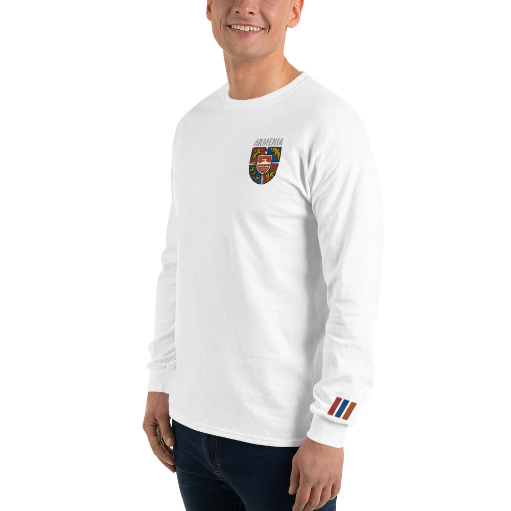 Men's Embroidered "Shield of Armenia & Tricolor Flag" Long Sleeve Shirt Pomegranate Mint