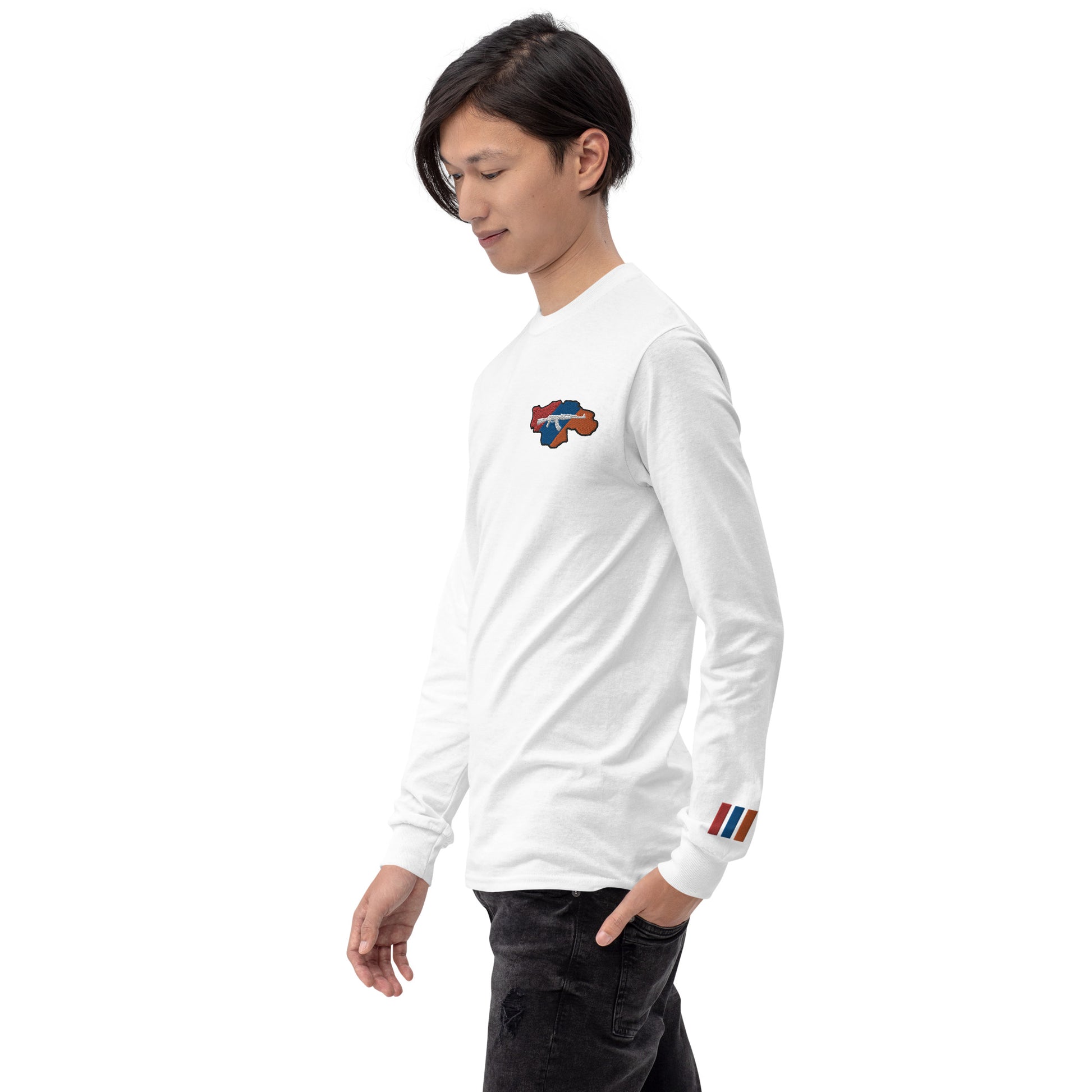 Men's Long Sleeve "Greater Armenia AK-47 & Tricolor" Embroidered Shirt Pomegranate Mint
