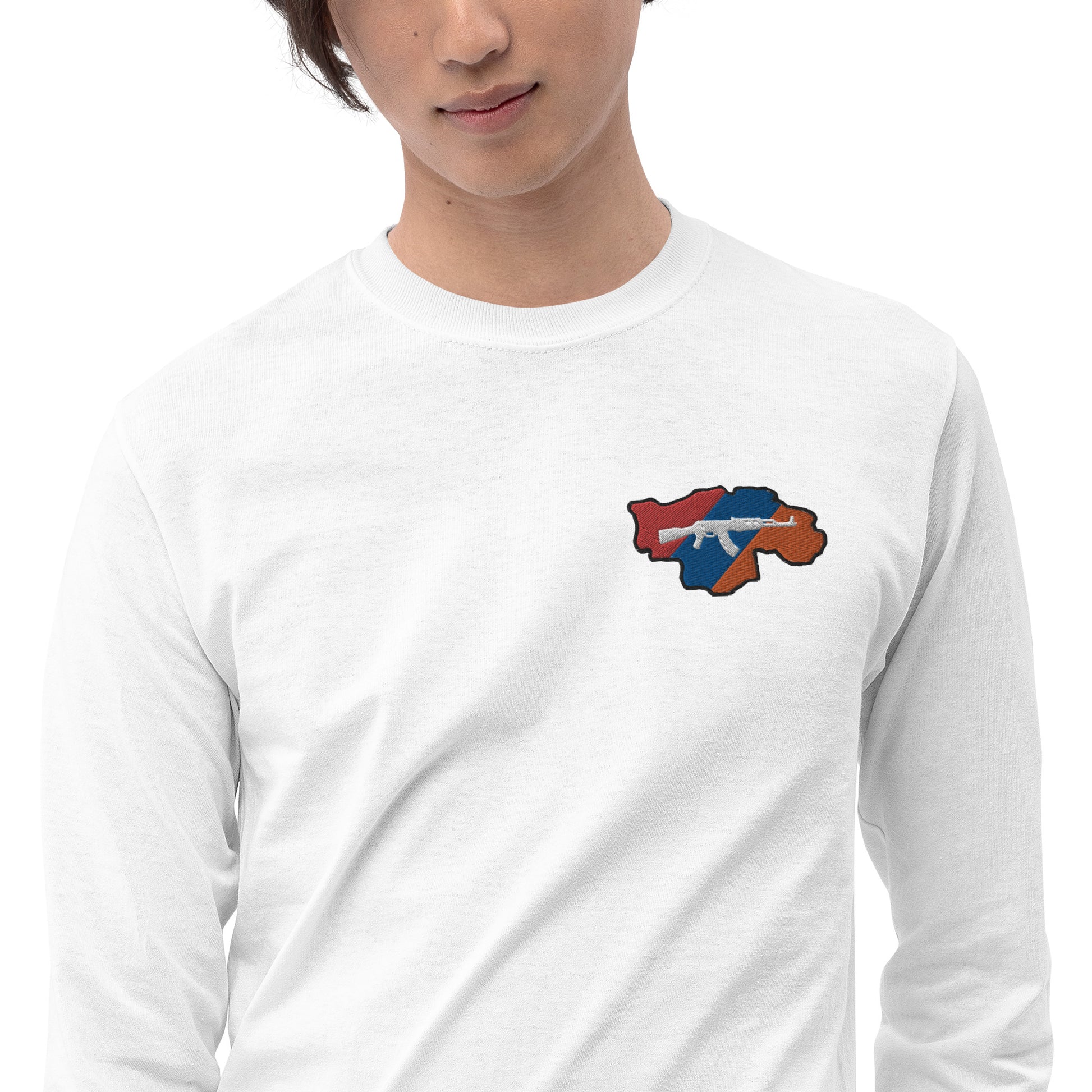 Men's Long Sleeve "Greater Armenia AK-47 & Tricolor" Embroidered Shirt Pomegranate Mint