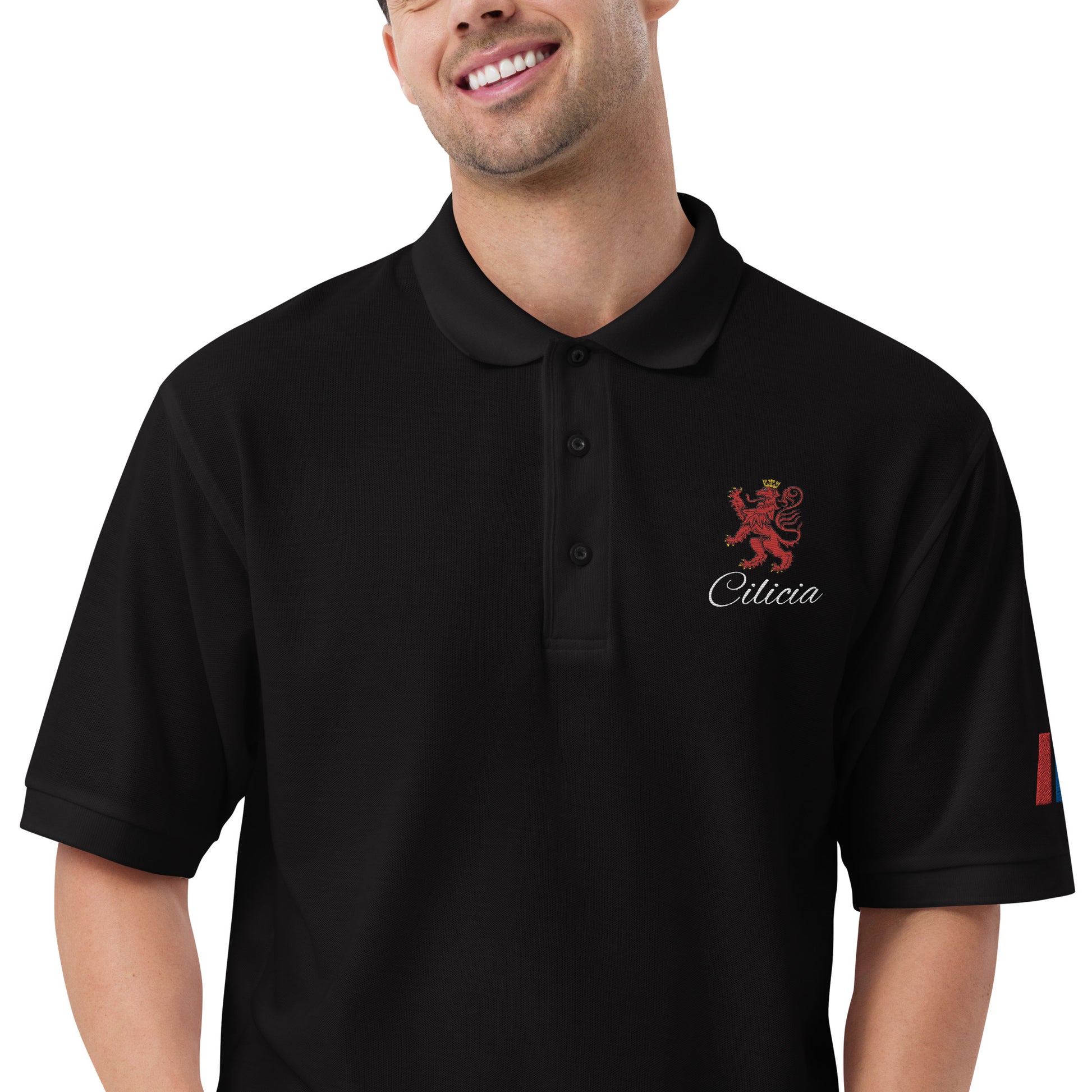 Men's Heritage Polo with Cilician Armenian Lion & Tricolor Armenian Flag Embroidery Pomegranate Mint