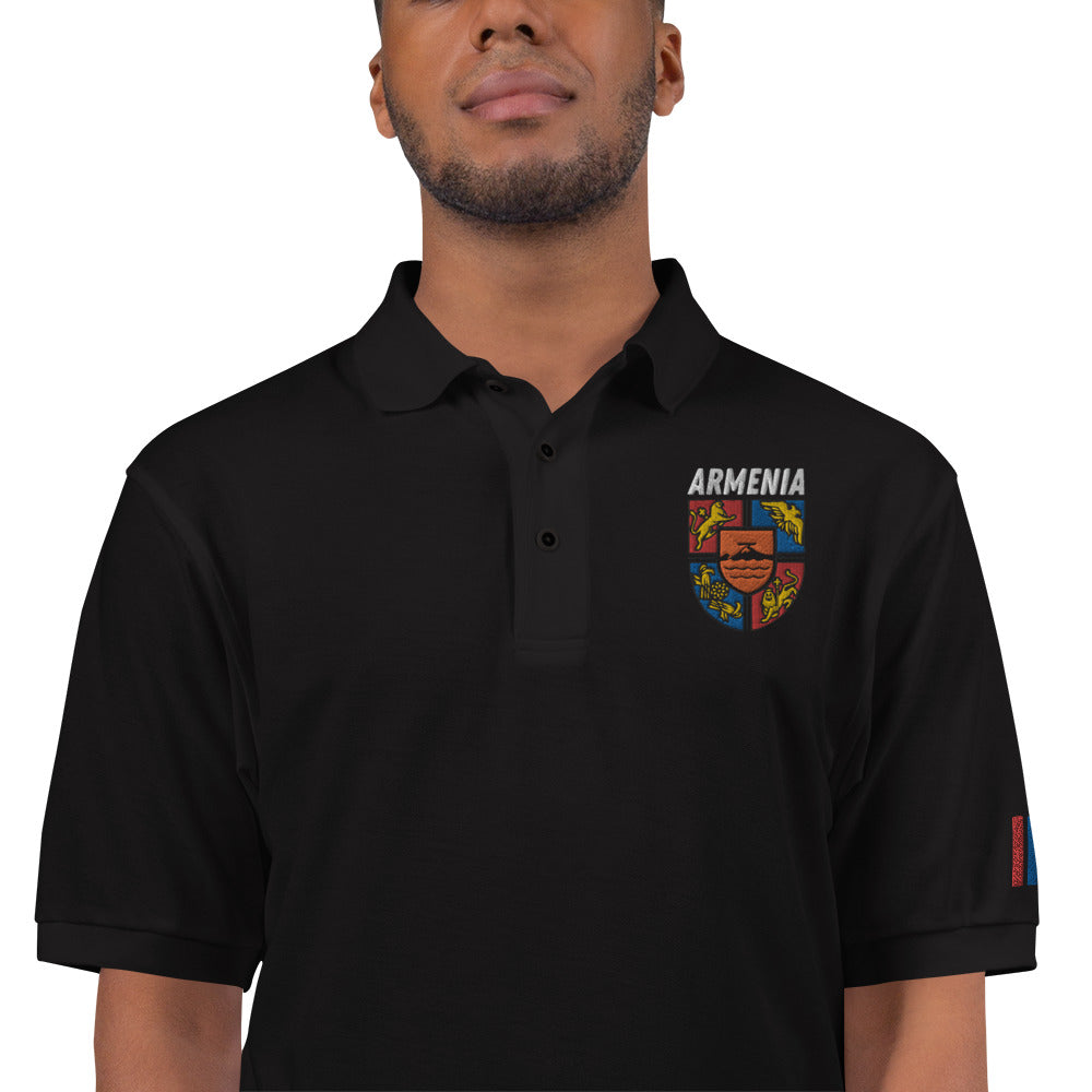 Men's Embroidered "Shield of Armenia & Tricolor Flag" Premium Polo Pomegranate Mint