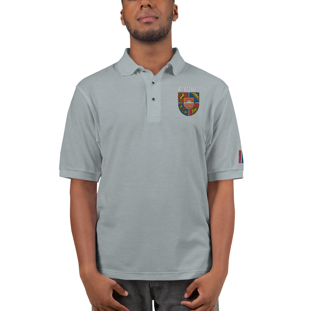 Men's Embroidered "Shield of Armenia & Tricolor Flag" Premium Polo Pomegranate Mint