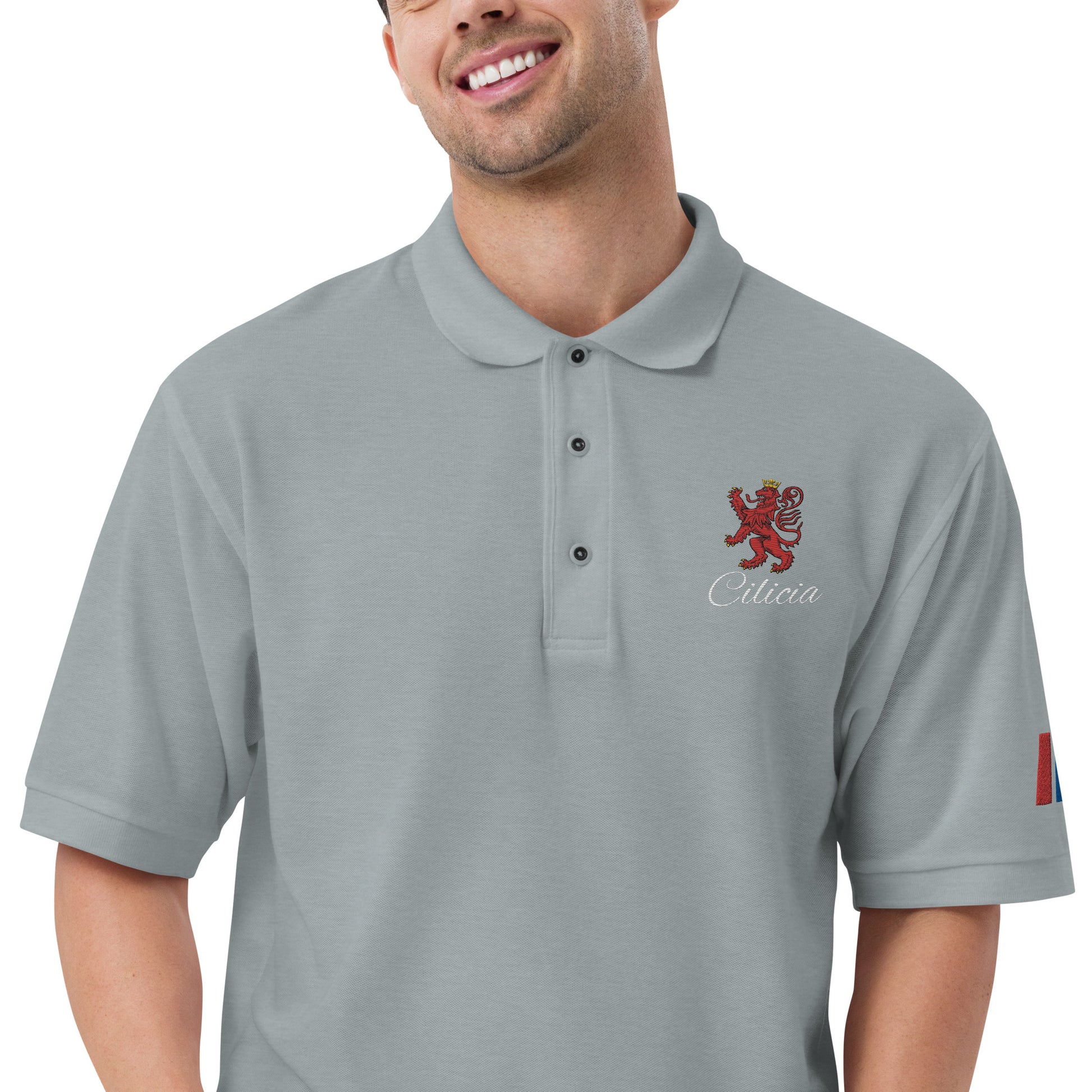 Men's Heritage Polo with Cilician Armenian Lion & Tricolor Armenian Flag Embroidery Pomegranate Mint