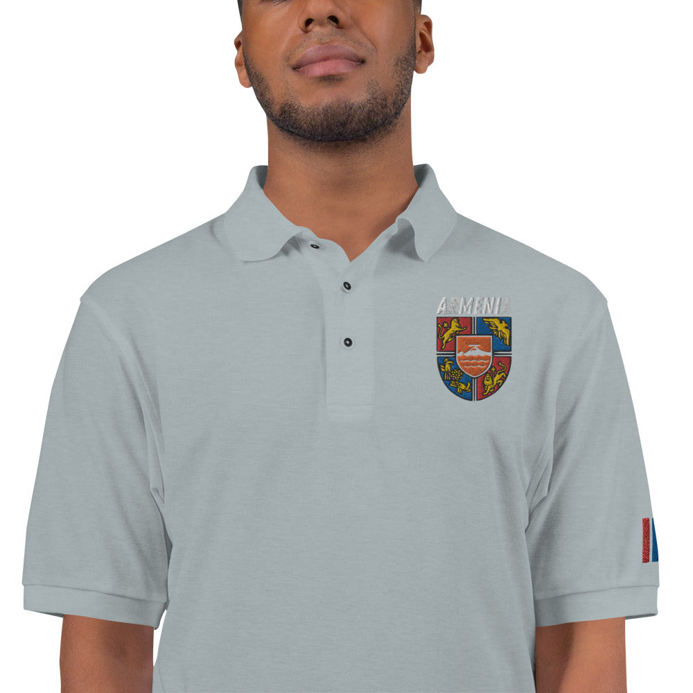 Men's Embroidered "Shield of Armenia & Tricolor Flag" Premium Polo Pomegranate Mint