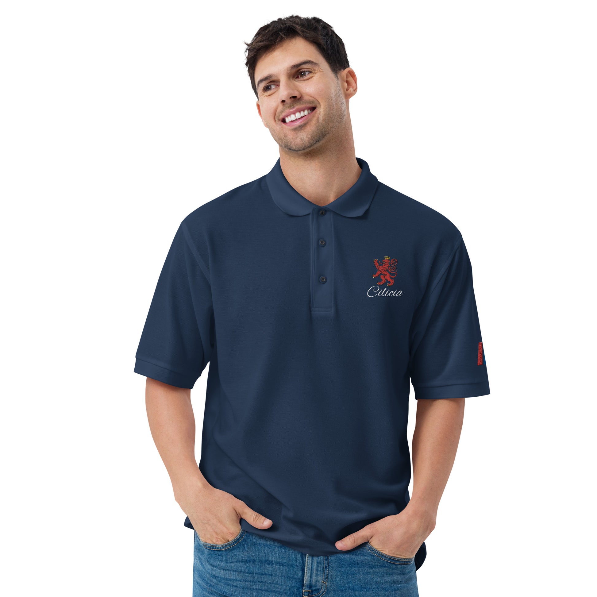 Men's Heritage Polo with Cilician Armenian Lion & Tricolor Armenian Flag Embroidery Pomegranate Mint